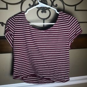 American Eagle Cropped Maroon & White Striped Tee